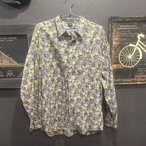 Structure Men's Shirt with Blue and Golden Yellow Floral Pattern